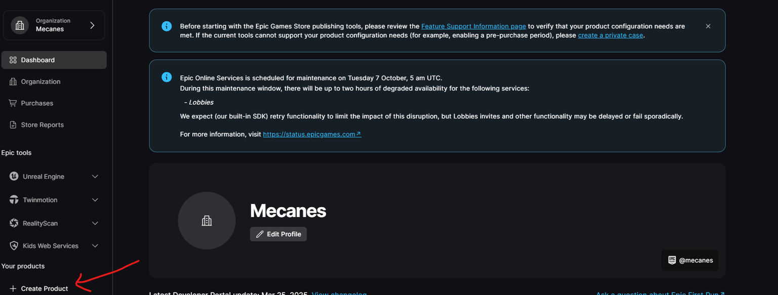Developer Portal sidebar