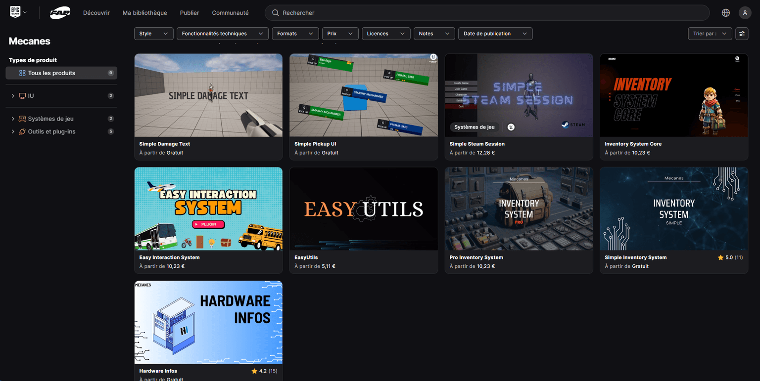 FAB marketplace in Epic Games Launcher